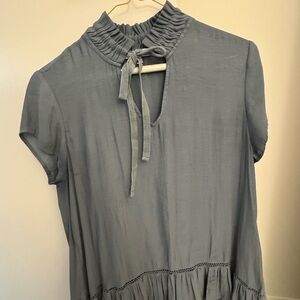 Ro & De High Neck Blue Blouse with Ruffled waistline